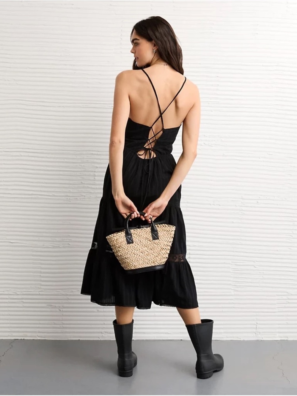 NWOT AE V-Neck Lace Tiered Maxi Dress - Picture 7 of 7